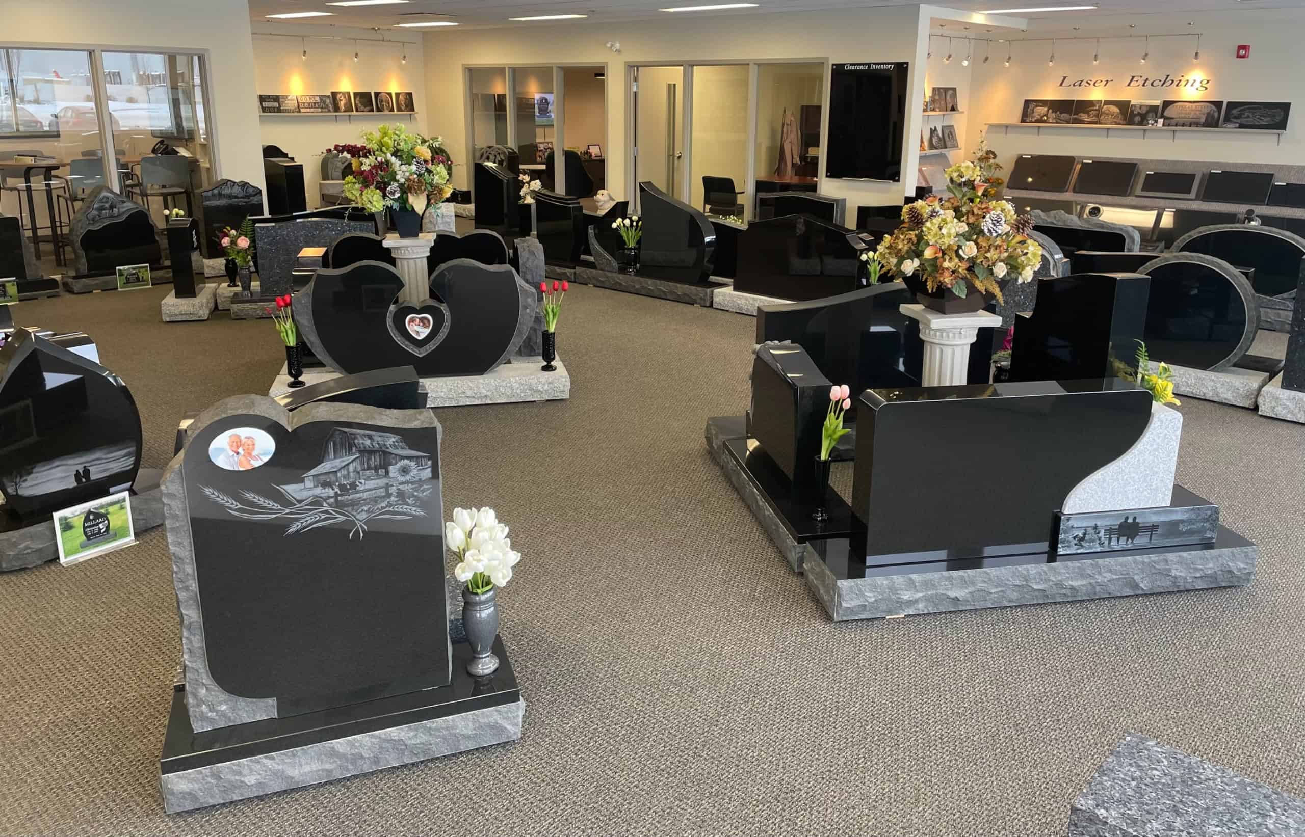 Edmonton gravestone prices - Alberta - showroom headstones on display